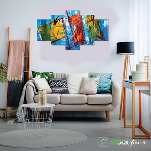 Canvas Print Split Panels (5 in 1) – Blue Abstract